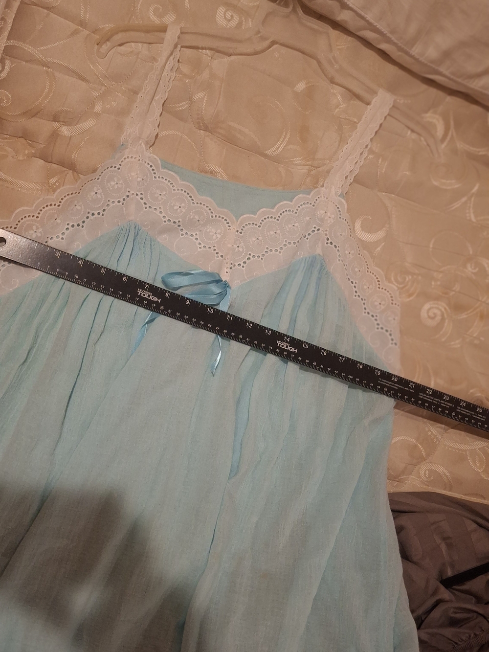 Light Blue Eyelet-Trim Sleep Chemise with Bow - Picture 7 of 10